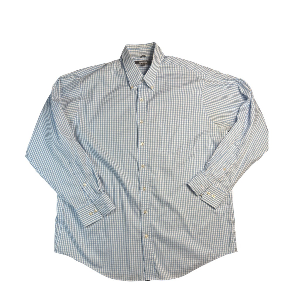 Kenneth Cole‎ Reaction Shirt Mens XL Blue Check Long Sleeve Button Down Non Iron